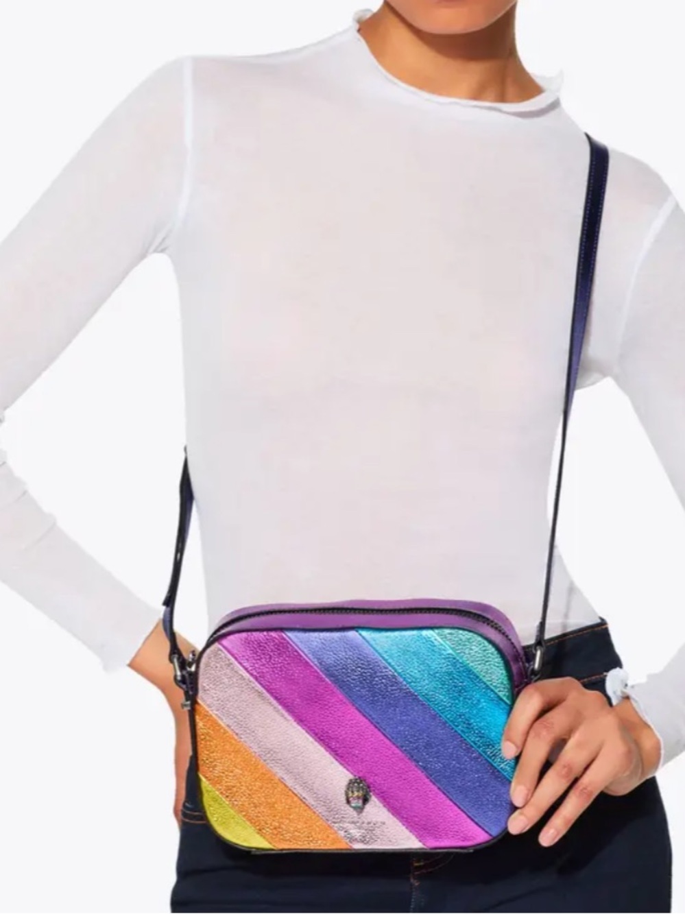 KENSINGTON CAMERA BAG - multi-colored metallic rainbow Kurt Geiger London NWT